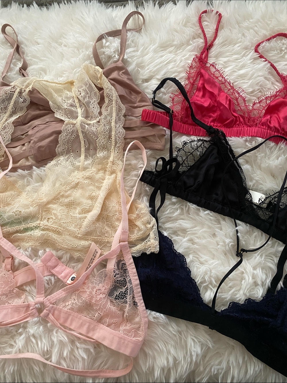 Lace Bralette Bundle in Pink, Cream, Black, Navy & mauve